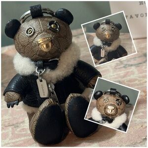 COACH Bear Bag Charm in Signature Canvas w/Moto Leather Jacket, NWOT